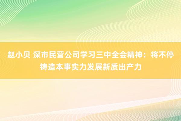 赵小贝 深市民营公司学习三中全会精神：将不停铸造本事实力发展新质出产力