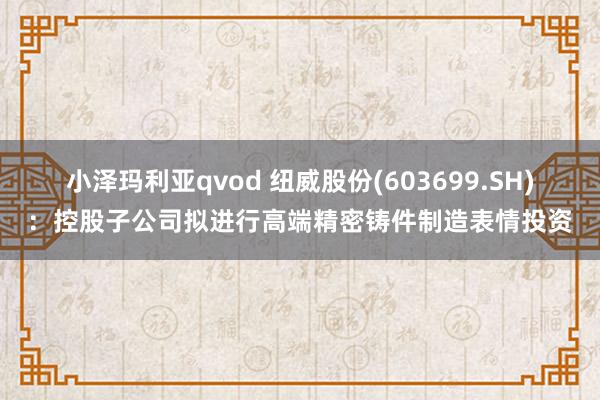 小泽玛利亚qvod 纽威股份(603699.SH)：控股子公司拟进行高端精密铸件制造表情投资